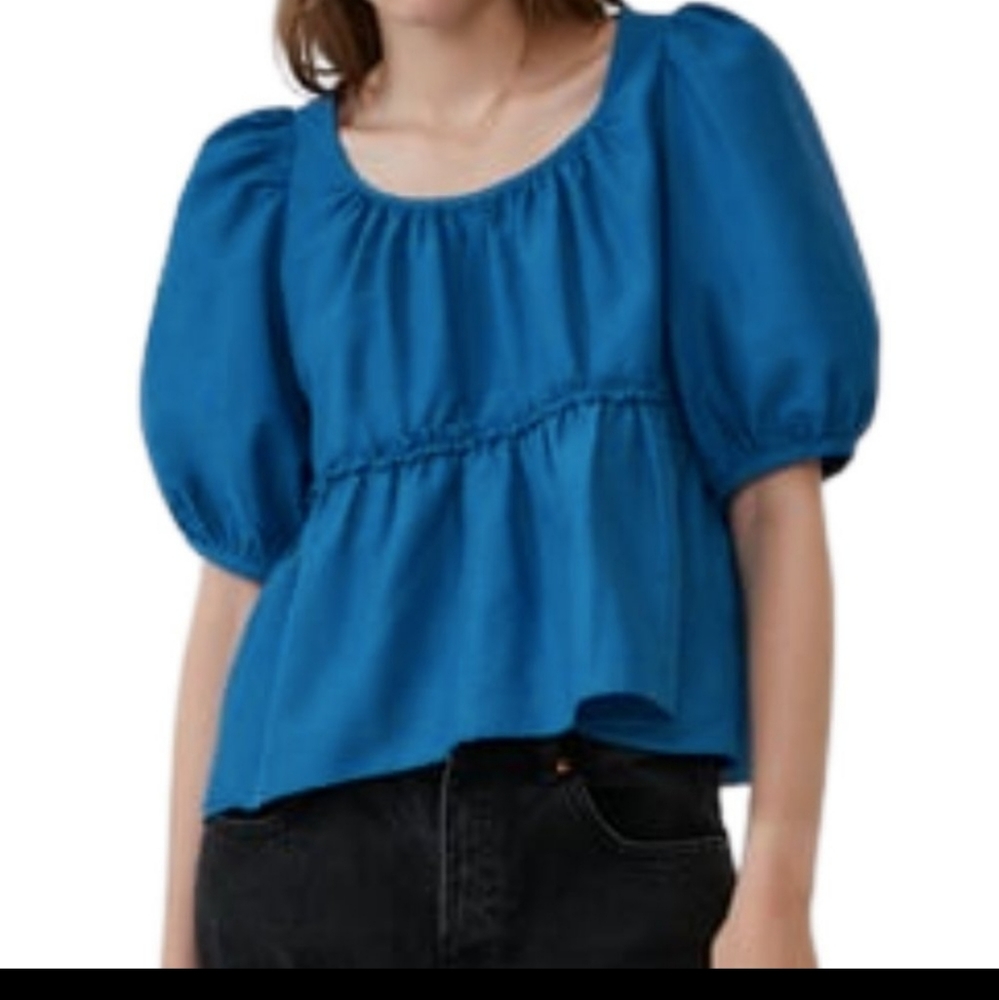 Zara Voluminous Ruffled short sleeveshirt in Blue